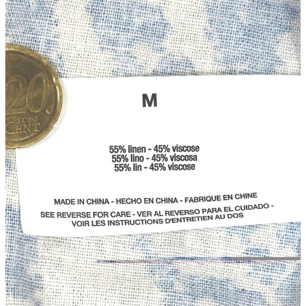 Linen Coastal Palm Print Top Peasant Blouse Blue White M NWT Nine West - Picture 7 of 7